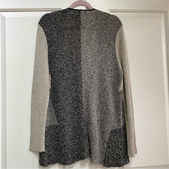 NWOT Eileen Fisher Wool Organic Linen Open Cardigan Sweater Colorblock Gray - Picture 10 of 16